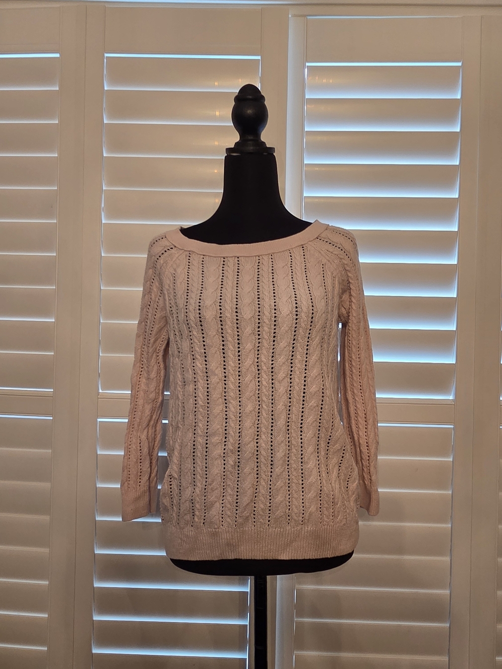 American Eagle Outfitters Light Pink Open-Knit Scoop Neck SweaterSize S/P